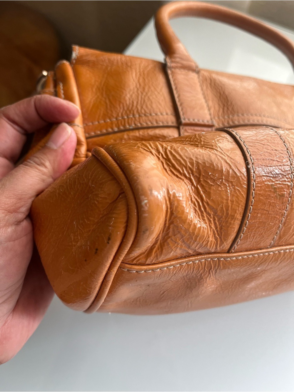 MULBERRY GOLDEN MUSTARD WRINKLED PAYENT LEATHER SMALL BAYSWATER SATCHEL - Picture 12 of 16